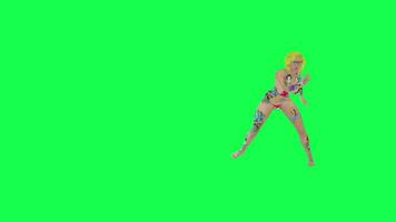 Full tattoo hot blonde woman dancing capoeira right angle isolated green screen video