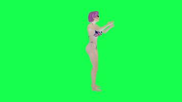 chaud femme dans Britanique drapeau bikini séance parlant isolé la gauche angle vert video