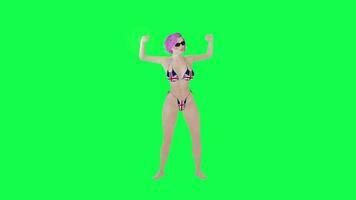 Sexy British flag bikini woman working on computer front angle isolated green video