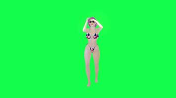 Sexy British flag bikini champion woman cheering isolated left angle green video