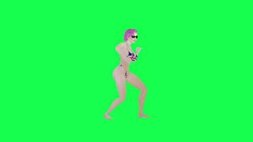 Hot woman in british flag bikini singing rap isolated front angle green screen video