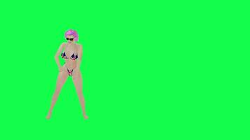 Hot woman in England flag bikini dancing robot hip hop left angle isolated green video