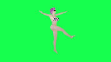 Hot woman in British flag bikini doing jazz dance front angle isolated green video