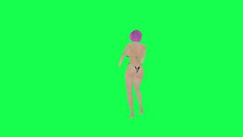 sexy femme dans bikini Angleterre drapeau dansant salsa la gauche angle isolé vert écran video
