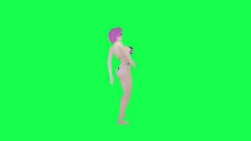 Hot woman in British flag bikini doing jazz dance left angle isolated green video