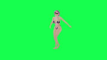 sexig rosa håriga kvinna i brittiskt flagga bikini ha sönder dans rätt vinkel isolerat video