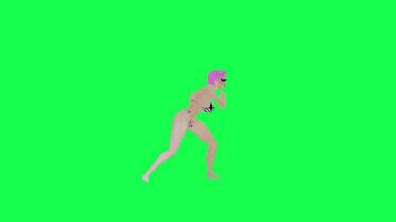 atractivo rosado peludo mujer en Inglaterra bandera bikini bailando y aplausos verde video
