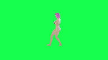 rosado peludo mujer en británico bandera bikini bailando cadera salto y descanso bailando frente video
