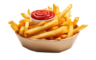 ai generado papas fritas con salsa en transparente antecedentes png