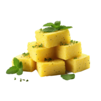 ai gegenereerd heerlijk Dhokla schotel 3d, Aan transparant achtergrond. png