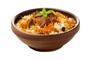 ai gegenereerd aanlokkelijk lam biryani creatie Aan transparant achtergrond png