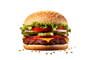 ai generado sabroso carne de vaca hamburguesa en transparente antecedentes png