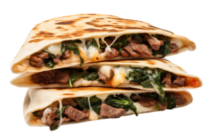 ai generado sabroso carne de vaca y queso Quesadilla en transparente antecedentes png