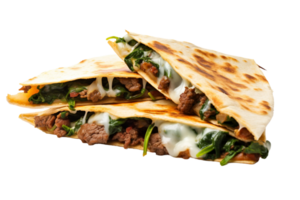ai generiert lecker Rindfleisch und Käse Quesadilla auf transparent Hintergrund png