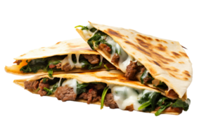 ai gerado de dar água na boca carne e queijo Quesadilla em transparente fundo png