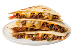 ai generado delicioso carne de vaca y queso Quesadilla en transparente antecedentes png