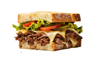 ai généré sarriette délice du boeuf et fromage sandwich sur transparent Contexte png