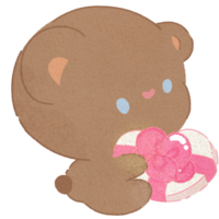 Valentijn schattig teddy beer Holding een hart vormig Cadeau voor Valentijnsdag dag png