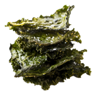 AI generated A stack of kale chips seasoned with sea salt top view isolated on a transparent background png