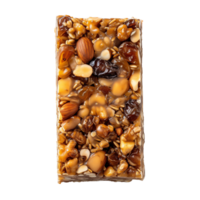 AI generated A slice of raw energy bar with nuts and dates top view isolated on a transparent background png