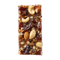 AI generated A slice of raw energy bar with nuts and dates top view isolated on a transparent background png