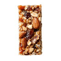 AI generated A slice of raw energy bar with nuts and dates top view isolated on a transparent background png