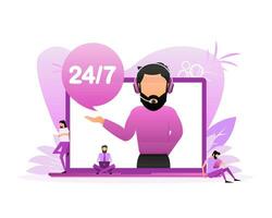 24 hour support people in flat style. Isometric business concept. Marketing concept. Flat design vector
