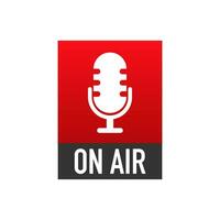 On Air Podcast radio icon. Studio table microphone with broadcast text on air. Vector illustration.