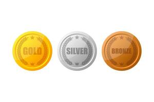 Gold, Silver and Bronze medal, Champion and winner awards - 1st, 2nd and 3rd place awards set. vector