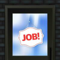 Job red business banner on door. Vector illustration.