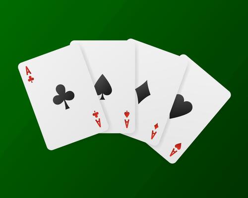 Playing cards in the casino on a green background. Vector illustration.