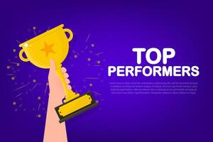 Top performance trophy in flat style. Flat vector illustration. Winner certificate