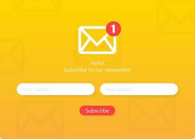 Subscribe to our newsletter form. Sign up form with envelope, email sign. Vector illustration.