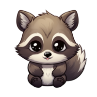 AI generated cute chibi raccoon. cartoon raccoon character. png