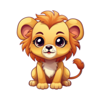 AI generated cute chibi lion. cartoon lion character. png