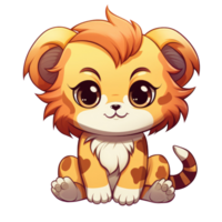 AI generated cute chibi lion. cartoon lion character. png