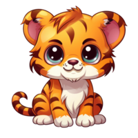 ai genererad söt chibi tiger. tecknad serie tiger karaktär. png