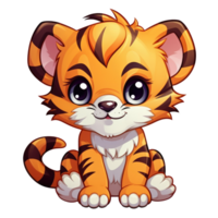 ai genererad söt chibi tiger. tecknad serie tiger karaktär. png