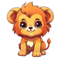 AI generated cute chibi lion. cartoon lion character. png