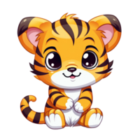 ai genererad söt chibi tiger. tecknad serie tiger karaktär. png