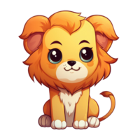 ai generado linda chibi león. dibujos animados león personaje. png