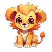 AI generated cute chibi lion. cartoon lion character. png