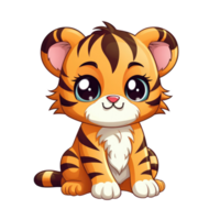 ai genererad söt chibi tiger. tecknad serie tiger karaktär. png