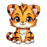 ai gerado fofa chibi tigre. desenho animado tigre personagem. png