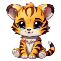 ai genererad söt chibi tiger. tecknad serie tiger karaktär. png