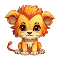 AI generated cute chibi lion. cartoon lion character. png