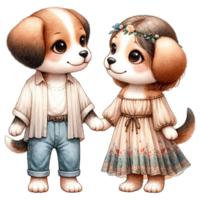 ai gerado aguarela fofa adorável casal cachorro clipart ai generativo png