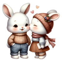 ai généré aquarelle mignonne charmant couple lapin clipart ai génératuve png