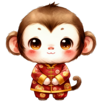 AI generated Watercolor Illustration of Monkey Chinese Zodiac AI Generative png