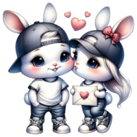 AI generated Watercolor Cute Lovely Couple Bunny Clipart AI Generatuve png